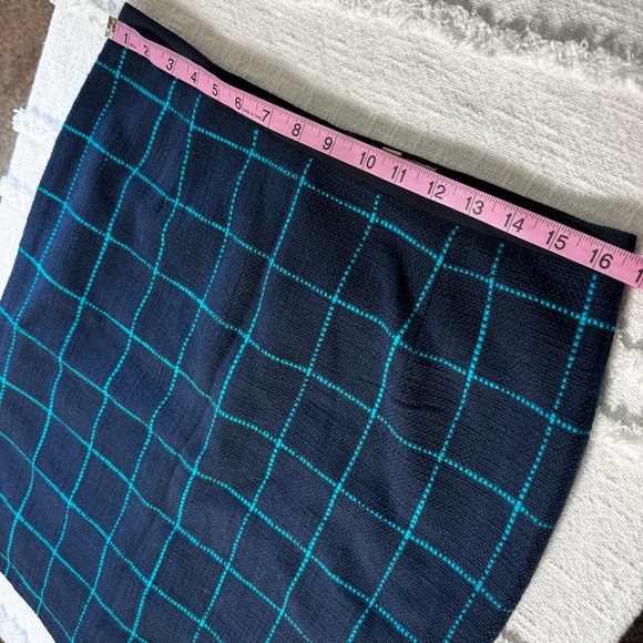 Banana Republic Navy & Teal Cotton Tweed Checked Plaid Pencil Skirt Size 10 - Picture 6 of 8